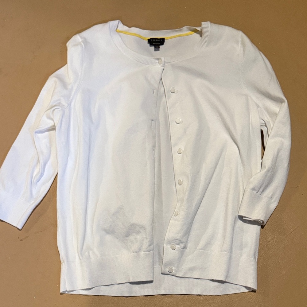 Talbots Classic White Button-Up Cardigan